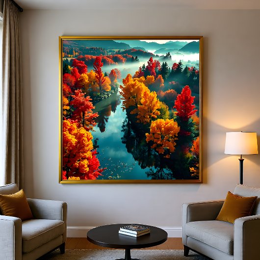 Serene River Shore Reflection Nature Art Leinwanddruck