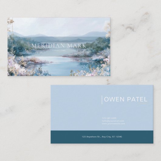 Serene River Valley Landschaft Floral Gold Visitenkarte (Vorne/Hinten)