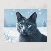 Serene Russian Blue Cat in einem ruhigen SchneeWin Postkarte (Vorderseite)