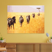 Serene Safari - Zebras im goldenen Grasland Leinwanddruck (Insitu (Wohnzimmer))