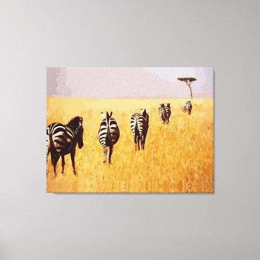 Serene Safari - Zebras im goldenen Grasland Leinwanddruck (Vorderseite)