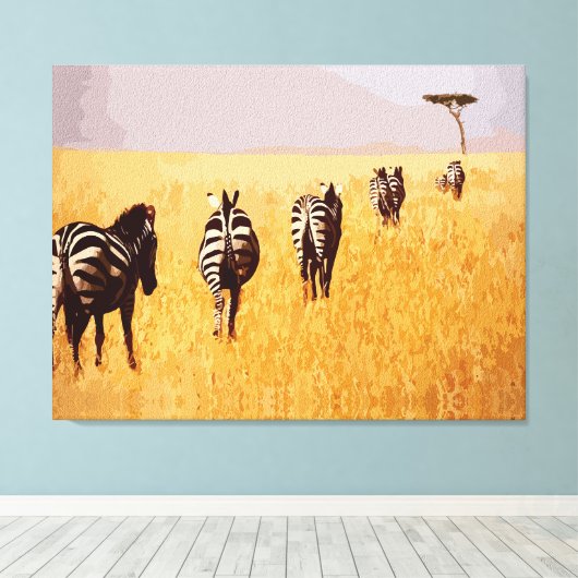 Serene Safari - Zebras im goldenen Grasland Leinwanddruck (Insitu (Holzboden))