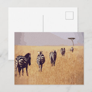 Serene Safari - Zebras im goldenen Grasland Postkarte