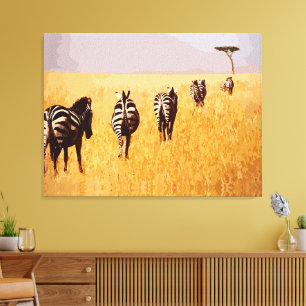 Serene Safari – Zebras in den goldenen Graslandsch Leinwanddruck