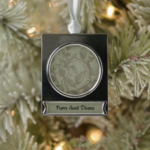 Serene Sage Green Fettformatige Botanische Anwei Banner-Ornament Silber