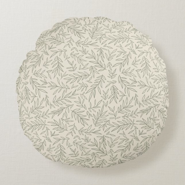 Serene Sage Green | Gentle Leaf Whisper Minimalist Rundes Kissen (Vorderseite)