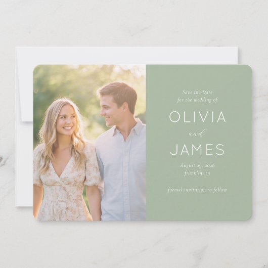 Serene Sage Minimalist Photo Save The Date (Vorderseite)