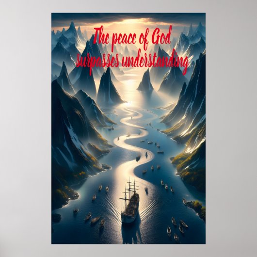 Serene Sail: Boot, Wasser, Berge Poster (Vorne)