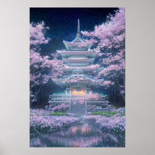 Serene Sakura Temple Poster