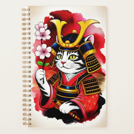 Serene Samurai Cat Cherry For Organization & Goal  Planer (Vorderseite)