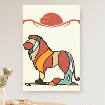 Serene Savanna Kind Lion Abstract Modern Earthy Ar