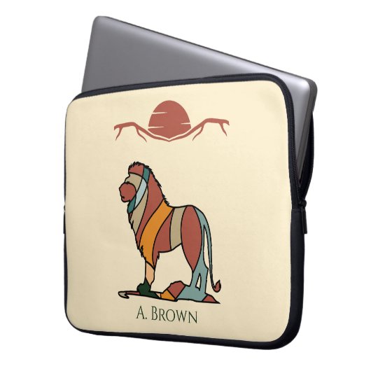 Serene Savanna Kind Lion Abstract Monogram Laptopschutzhülle (Vorderseite Links)