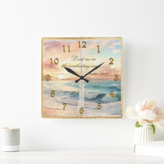 Serene Scene Psalms Ocean Sunset Quadratische Wanduhr (Zuhause)