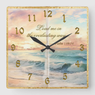Serene Scene Psalms Ocean Sunset Quadratische Wanduhr