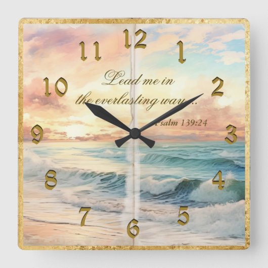 Serene Scene Psalms Ocean Sunset Quadratische Wanduhr (Vorderseite)