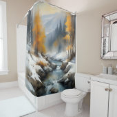 Serene schneebedeckte Flusslandschaft Duschvorhang (Beispiel)