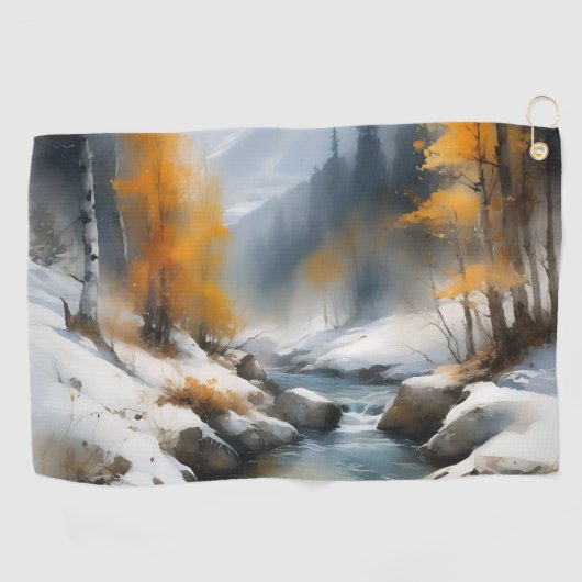 Serene schneebedeckte Flusslandschaft Golfhandtuch (Horizontal)