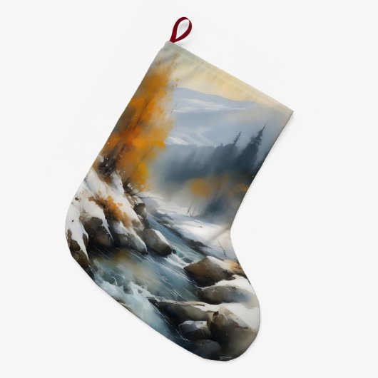 Serene schneebedeckte Flusslandschaft Großer Weihnachtsstrumpf (Vorderansicht (hängend))