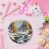 Serene schneebedeckte Flusslandschaft Pappteller (Party)