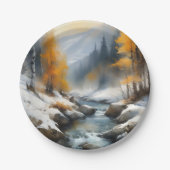 Serene schneebedeckte Flusslandschaft Pappteller (Vorderseite)