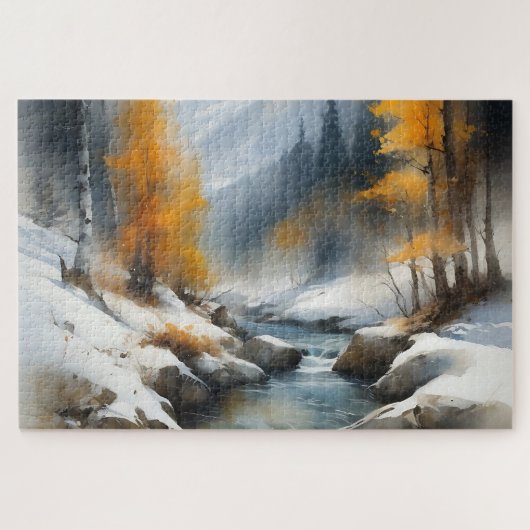 Serene schneebedeckte Flusslandschaft Puzzle (Horizontal)