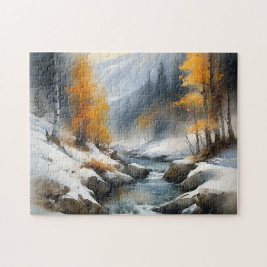 Serene schneebedeckte Flusslandschaft Puzzle (Horizontal)