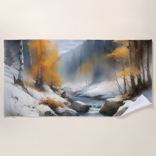 Serene schneebedeckte Flusslandschaft Strandtuch (Vorderseite)