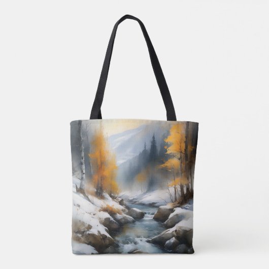 Serene schneebedeckte Flusslandschaft Tasche (Rückseite)