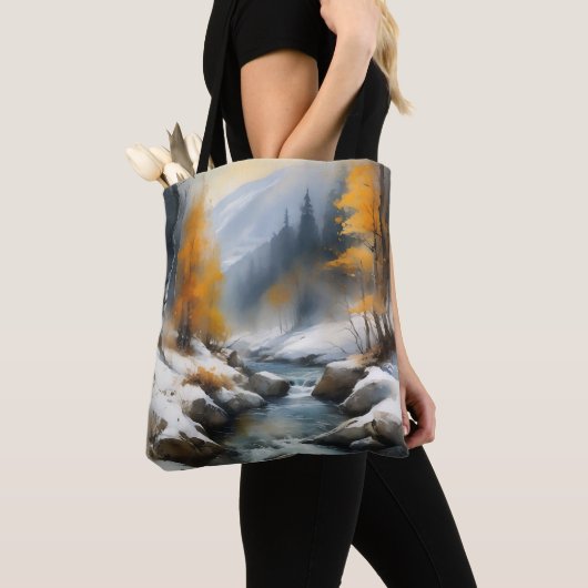 Serene schneebedeckte Flusslandschaft Tasche (Von Nahem)