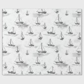 Serene Schwarz-weiße Segelboote auf Sea Pattern Geschenkpapier (Flach)