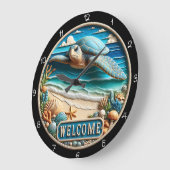 Serene Sea Turtle Beach Willkommenszeit Große Wanduhr (Winkel)