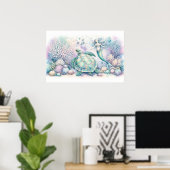 Serene Sea Turtle und Mermaid Print Poster (Heimbüro)