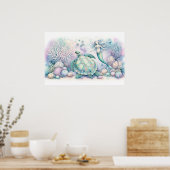 Serene Sea Turtle und Mermaid Print Poster (Küche)