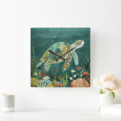 Serene Sea Turtle: Unterwasseroase Quadratische Wanduhr (Zuhause)