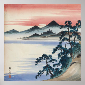 Serene Seascape Sunset Vintage Aquarellmalerei Poster