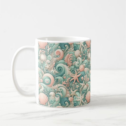 Serene Seashore Wirbel: PastellOcean Whispers Kaffeetasse (Links)