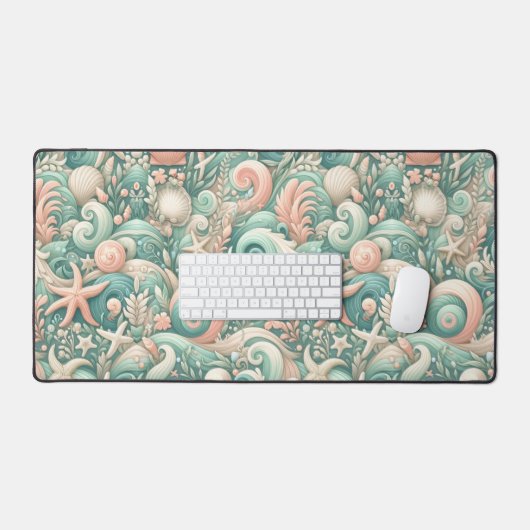 Serene Seashore Wirbel: PastellOcean Whispers Schreibtischunterlage (Tastatur & Maus)