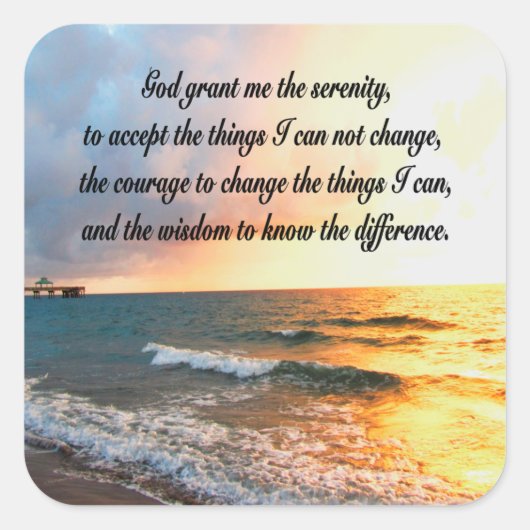 SERENE SERENITY PRAYER SUNRISE FOTO DESIGN QUADRATISCHER AUFKLEBER (Vorderseite)