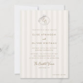 Serene Shell Monogram Coastal Stripes Wedding Einladung (Vorderseite)