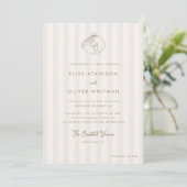 Serene Shell Monogram Coastal Stripes Wedding Einladung (Stehend Vorderseite)