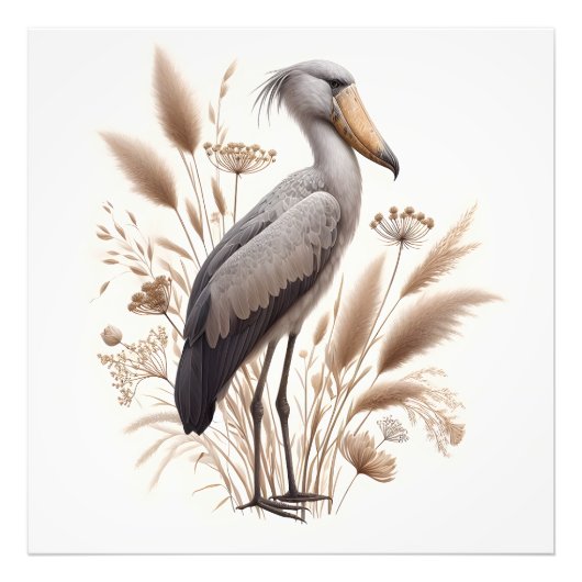 Serene Shoebill Stork in Soft Light Bush Fotodruck (Vorne)