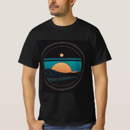 "Serene Shoreline: Minimalistisches Beach-Sticker- T-Shirt
