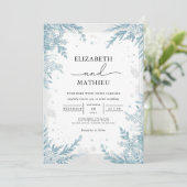 Serene Sky Blue Winter Botanical Wedding Einladung (Stehend Vorderseite)