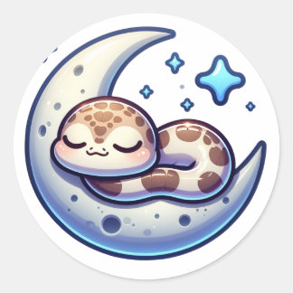 Serene Snake in Crescent Moon Runder Aufkleber