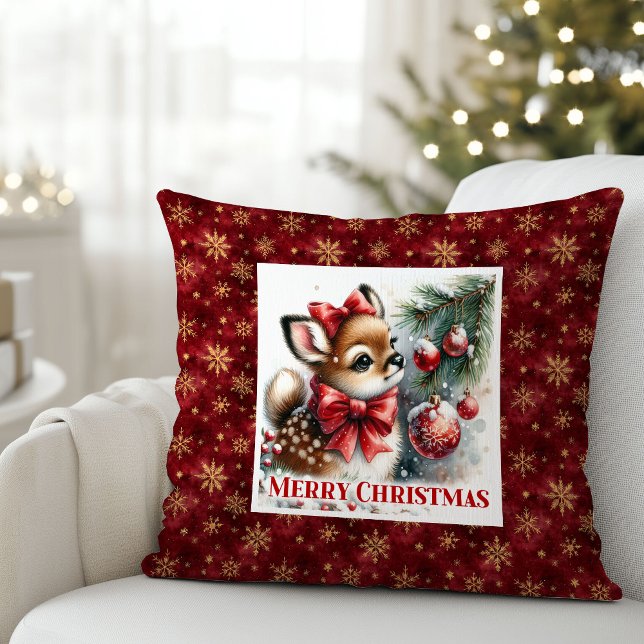 Serene snowy forest festive winter scene Christmas Kissen (Serene snowy forest festive winter scene Christmas pillow)