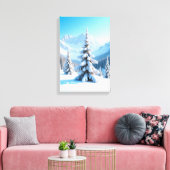 Serene Snowy Mountain Landscape & Winter Pine Tree Leinwanddruck (Insitu (Wohnzimmer))