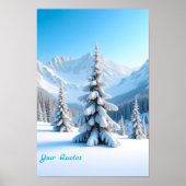 Serene Snowy Mountain Landscape & Winter Pine Tree Poster (Vorne)
