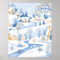 Serene Snowy Village mit Flowstream