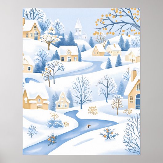 Serene Snowy Village mit Flowstream Poster (Vorne)