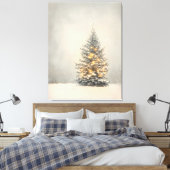 Serene Snowy Weihnachtsbaum mit Goldenem Glanz Leinwanddruck (Insitu (Schlafzimmer))